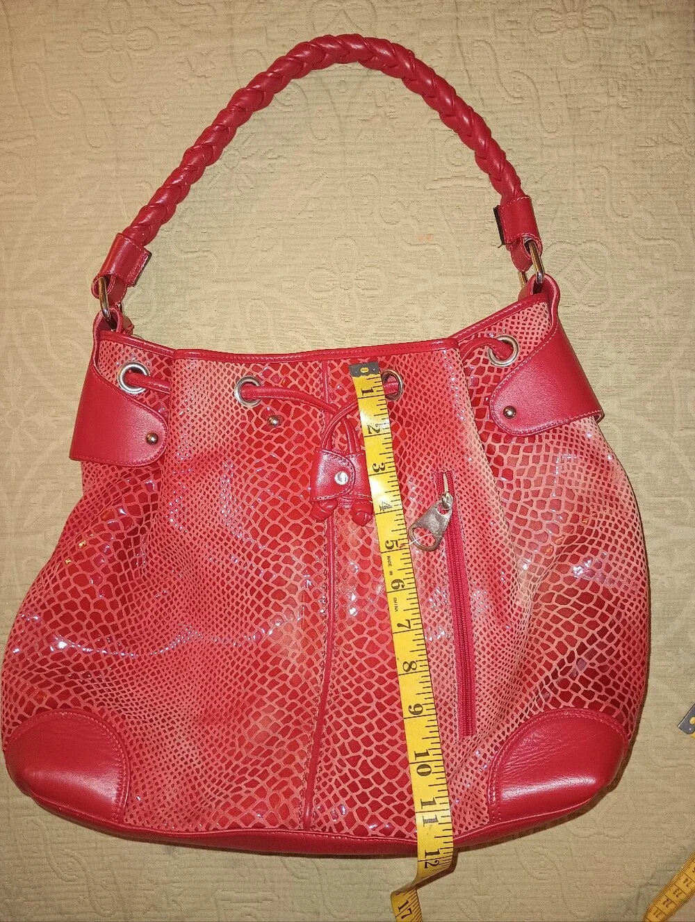 Red Snake-Texture Hobo Shoulder Bag